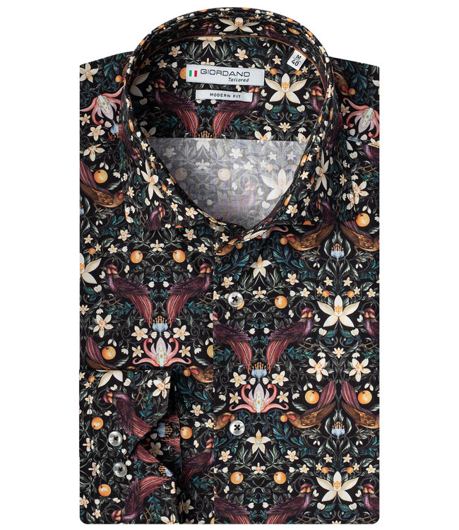 Giordano Tailored zwart sinasappel vogel liberty print