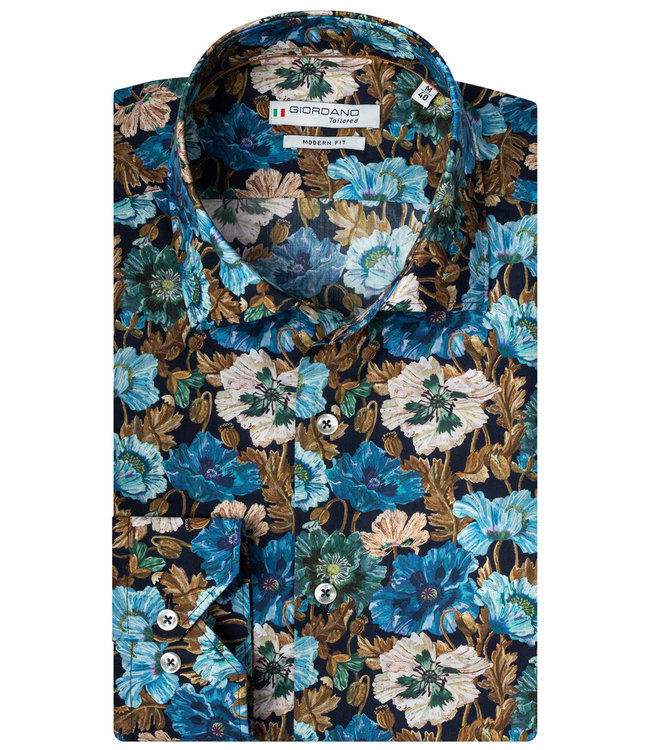 Giordano Tailored 207827-60 Giordano Tailored modern fit heren overhemd donkerblauw speciale print