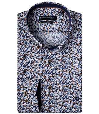 Giordano Regular Fit wit blauw-bruin speciale bloemenprint