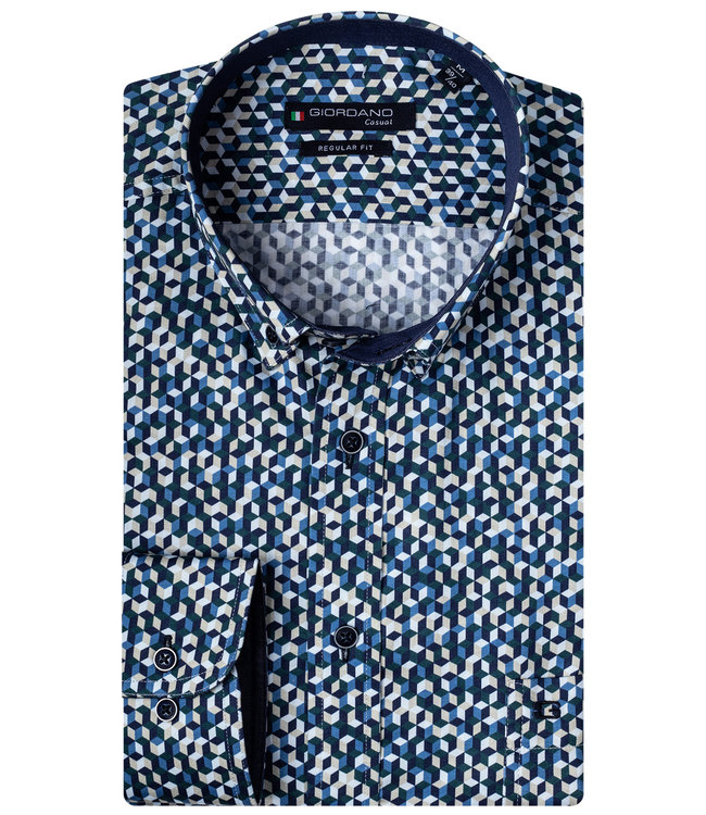 Giordano Regular Fit wit donkerblauw-donkergroen-kobaltblauw 3D blokjes print