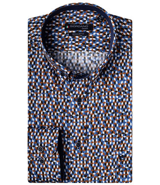 Giordano Regular Fit wit donkerblauw-brique-lichtblauw 3D blokjes print