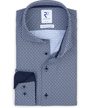 donkerblauw-wit-print 4 way stretch