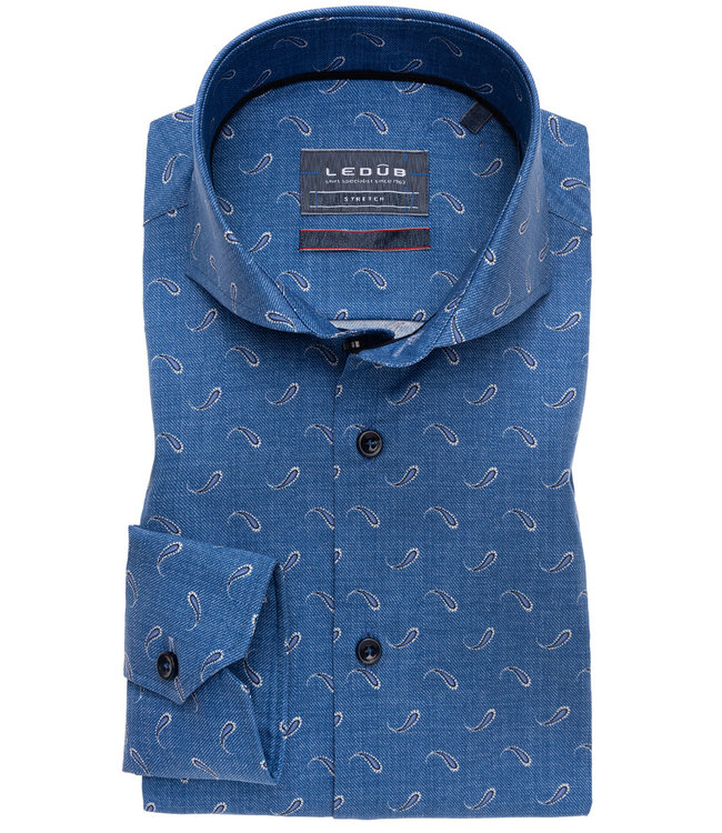 0139179 160-195-000 heren overhemd modern fit blauw paisley print