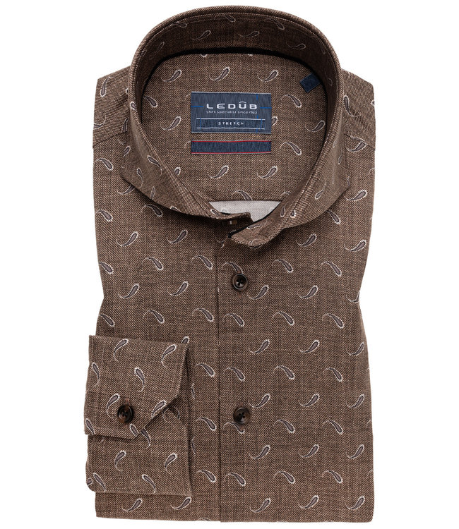 0139179 650-290-000 heren overhemd modern fit bruin paisley print