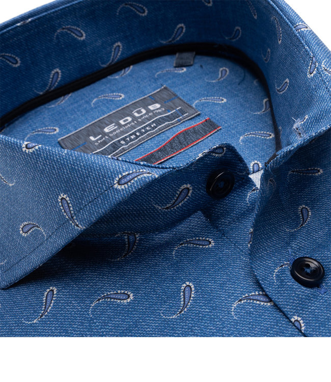 0139179 160-195-000 heren overhemd modern fit blauw paisley print