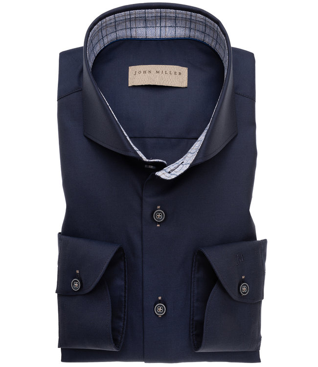 John Miller 5138621 190-140-000 heren overhemd tailored fit donkerblauw cut away