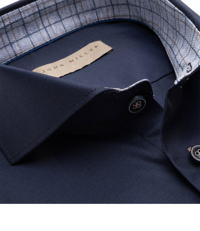 John Miller 5138621 190-140-000 heren overhemd tailored fit donkerblauw cut away