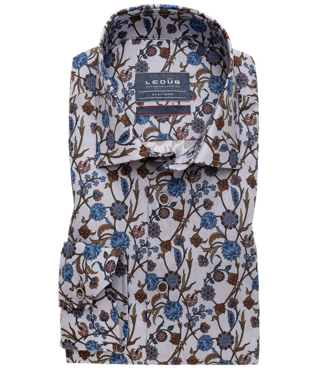 0139323 210 heren overhemd lichtblauw met brique-groen-blauw bloemenprint