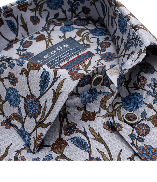 0139323 210 heren overhemd lichtblauw met brique-groen-blauw bloemenprint