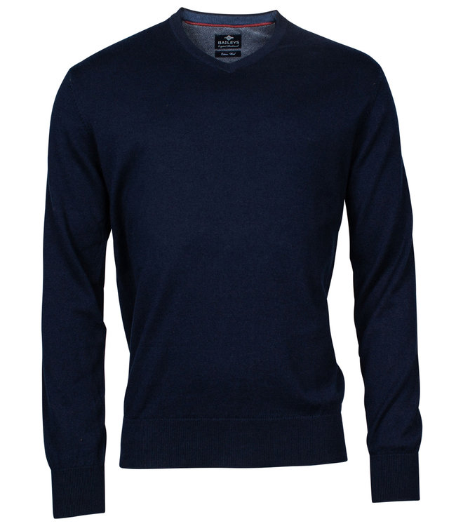 200081-155 v- hals trui donkerblauw katoen wol