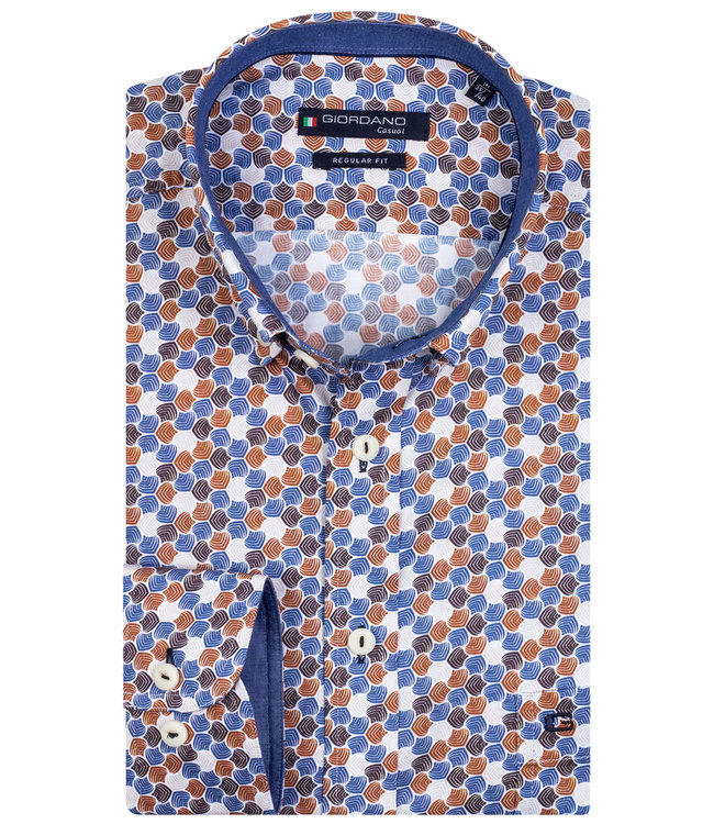 Giordano Regular Fit wit speciale print blauw bruin