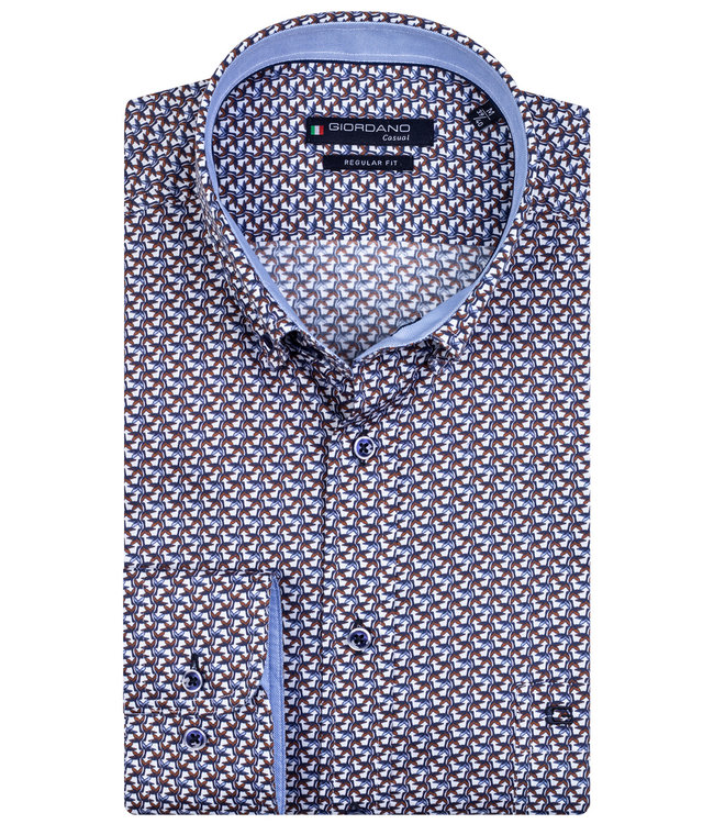 Giordano Regular Fit wit donkerblauw-bruin vogel print