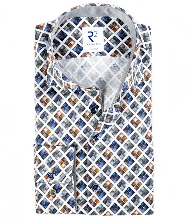 wit grafische ruit print blauw brique grijs groen