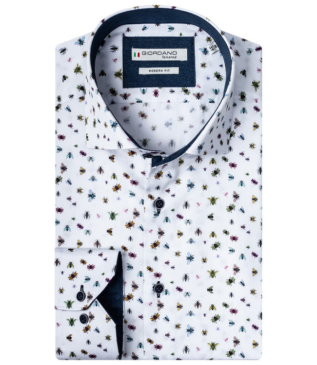 Giordano Tailored overhemd wit met tutti colori insecten print