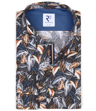 donkerblauw bruin-brique-lichtgrijs tutti colori veren print