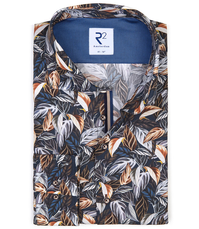 110.WSP.005 014  donkerblauw bruin-brique-lichtgrijs tutti colori veren print