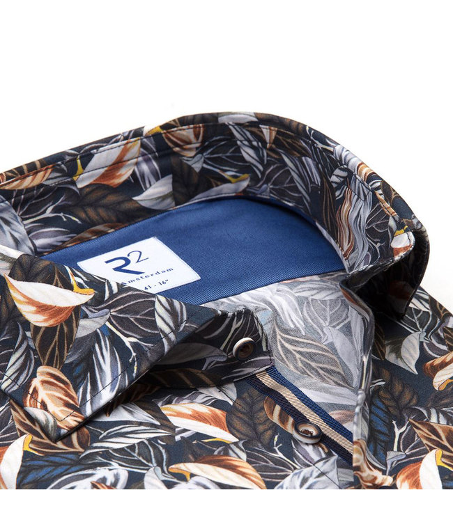 110.WSP.005 014  donkerblauw bruin-brique-lichtgrijs tutti colori veren print