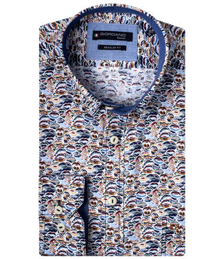 Giordano Regular Fit wit beige-bruin-donkerblauw-lichtblauw mondjes print