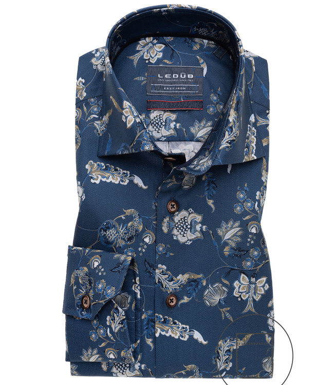 0139379 170 heren overhemd blauw met lichtblauw-groen-donkerblauw bloemenprint