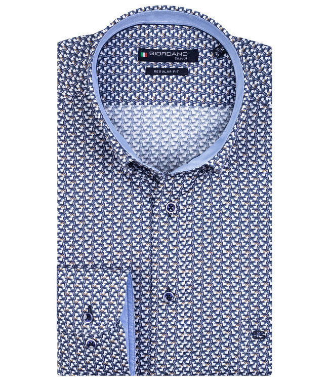 Giordano Regular Fit wit donkerblauw-blauw vogel print