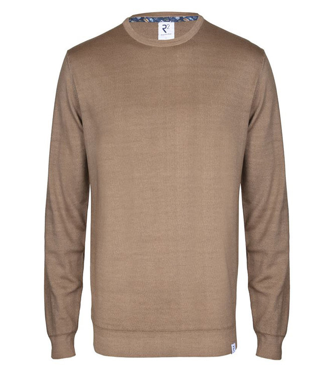 110.KNIT.012 045 heren beige bruin ronde hals merino wool