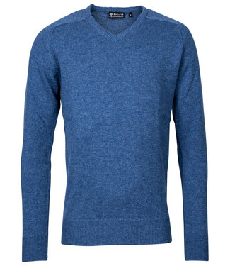 kobalt blauw gemêleerd v-hals heren trui