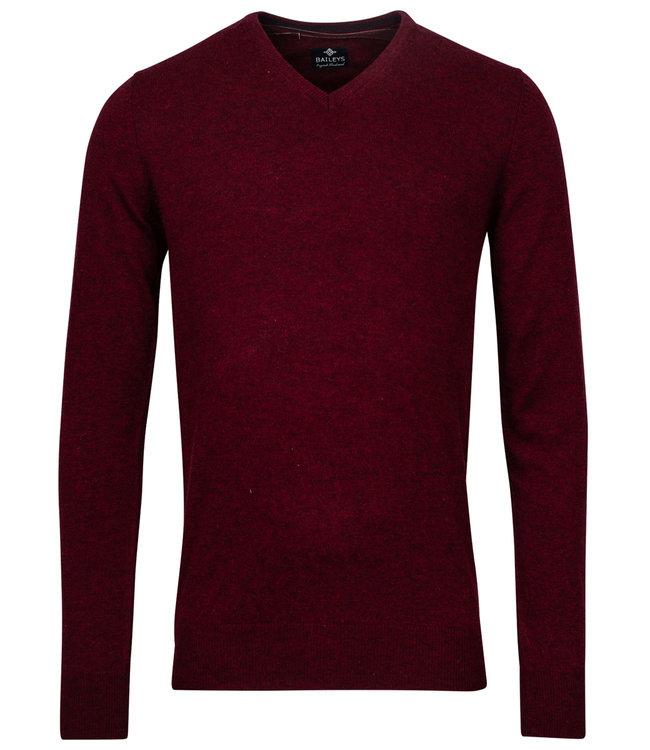 bordeaux rood melee v-hals heren trui basis lamswool V-Neck Pullover