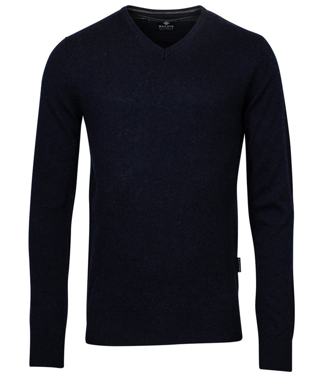 donkerblauw v-hals heren trui basis lamswool V-Neck Pullover