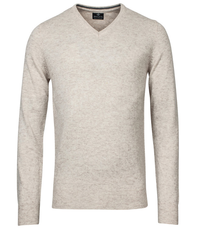 beige ecru melee v-hals heren trui basis lamswool V-Neck Pullover