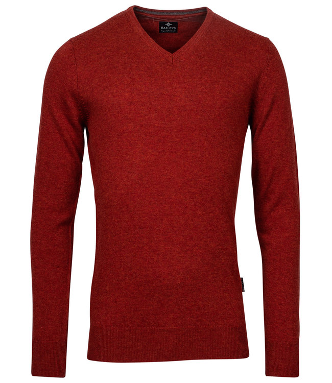 rood brique v-hals heren trui basis lamswool V-Neck Pullover