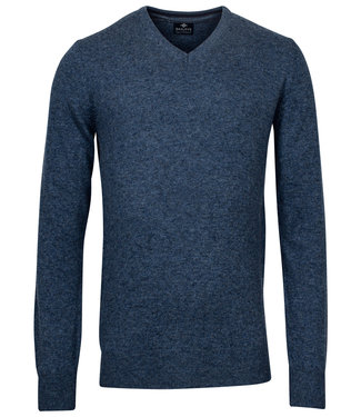 blauw melee v-hals heren trui