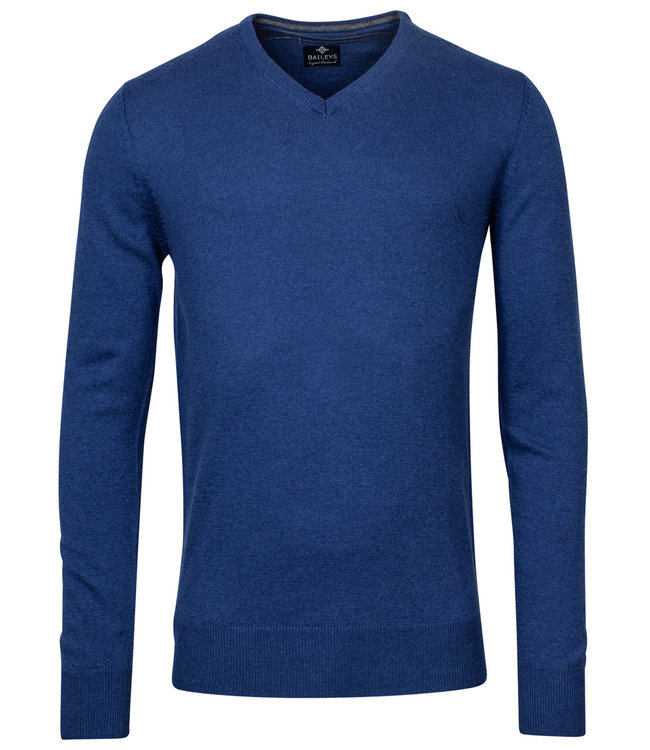 kobaltblauw melee v-hals heren trui basis lamswool V-Neck Pullover