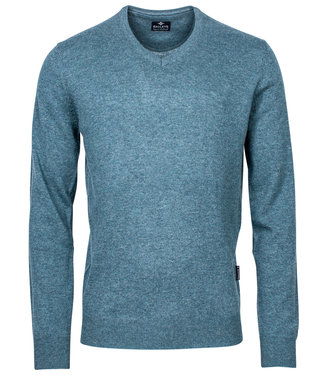 petrol blauw melee v-hals heren trui