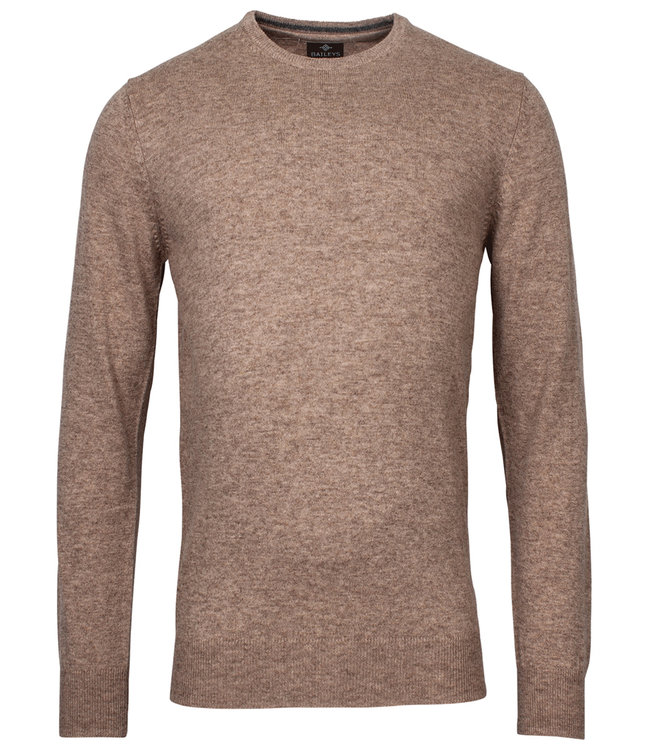 beige bruin ronde hals heren trui basis lamswool Crew Neck Pullover
