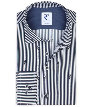 donkerblauw-wit streep panda print