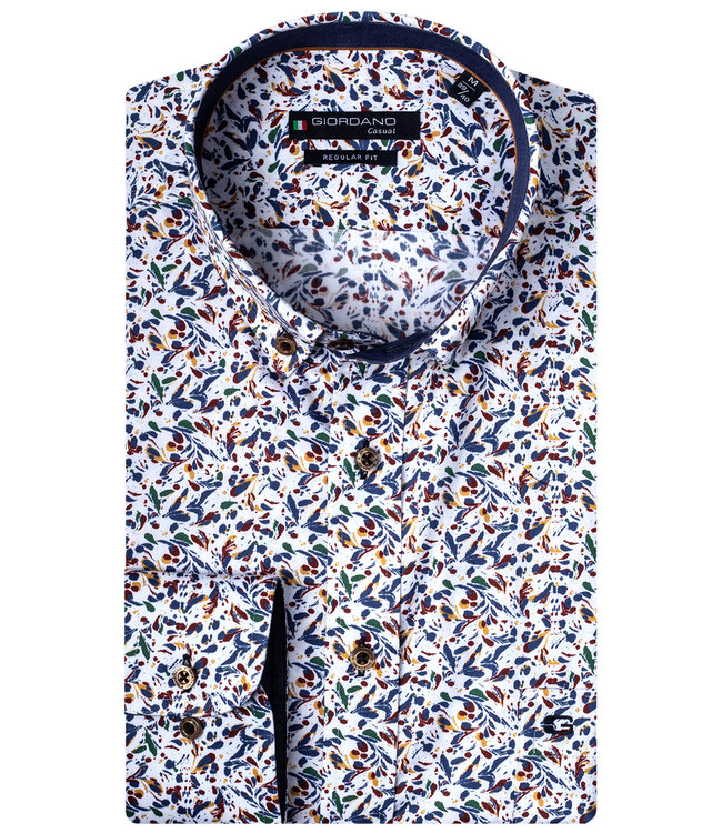 Giordano Regular Fit wit met blauw-groen-geel speciale bloemenprint