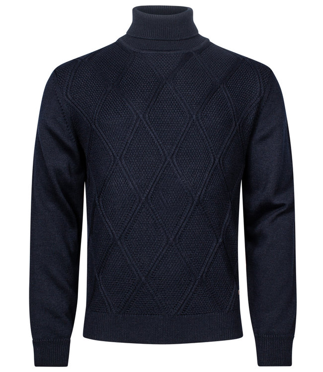 208539-155 heren coltrui Pullover donkerblauw structuur Roll Neck