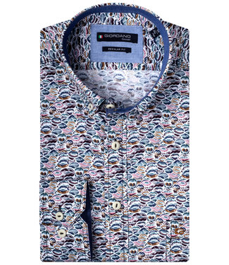 Giordano Regular Fit wit bruin-petrol groen-donkerblauw-lichtblauw mondjes print