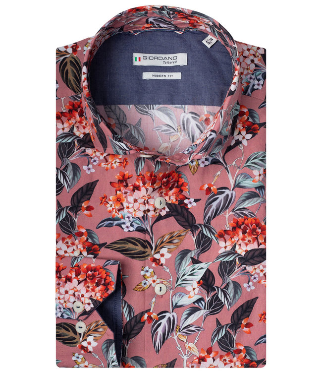 Giordano Tailored roze met rood bruin bloemenprint