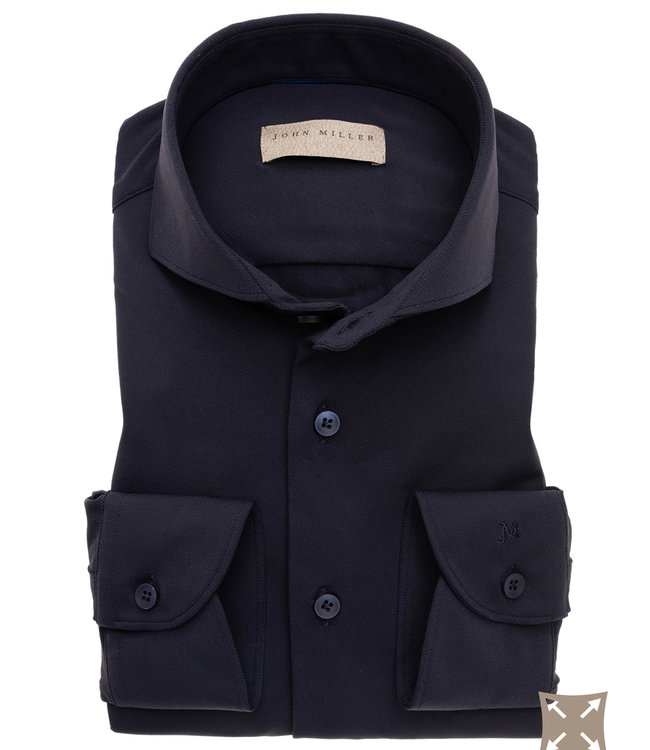 John Miller 5138296 190 donkerblauw structuur heren overhemd hyperstretch