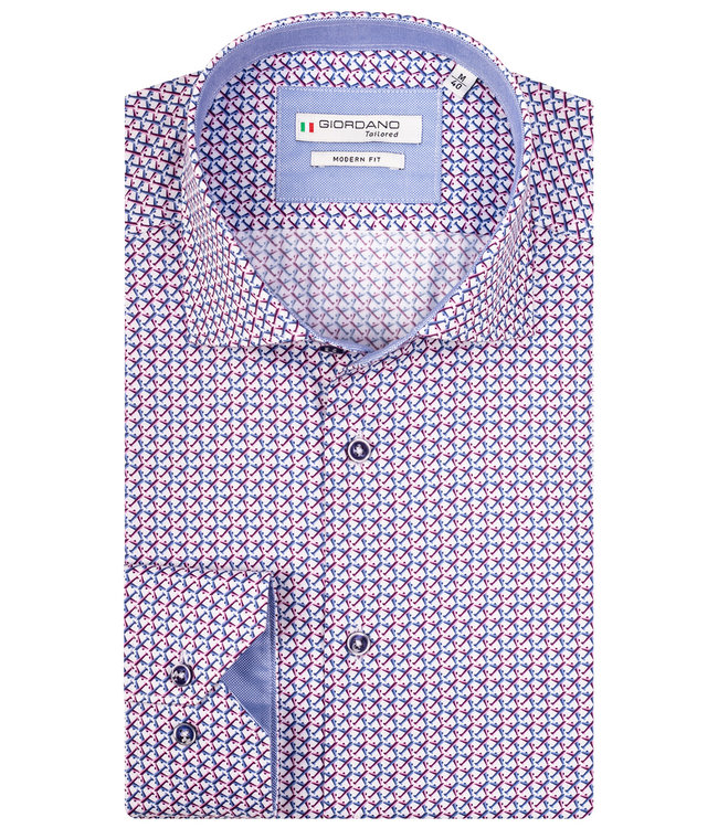 107849-51 Giordano Tailored heren overhemd wit met roze blauw vliegtuigen print