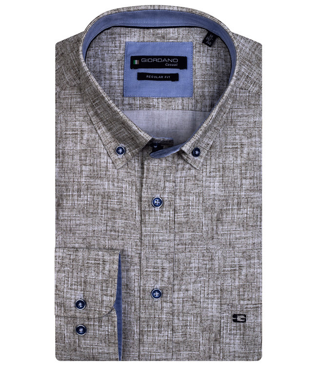 Giordano Regular Fit 117006-80 bruin structuur donkerblauwe knopen