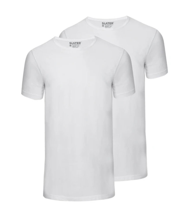 Slater 7500 wit Slater heren t-shirts 2-pack ronde hals basic fit
