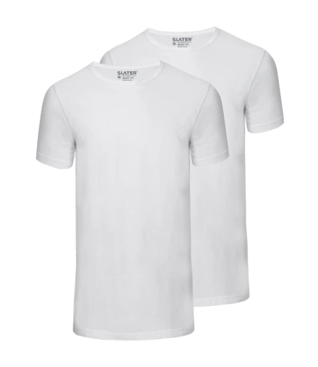 Slater wit t-shirts 2-pack ronde hals basic fit