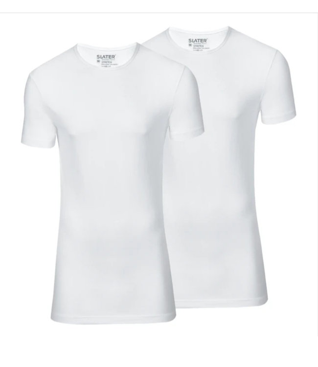 Slater wit t-shirts 2-pack ronde hals stretch