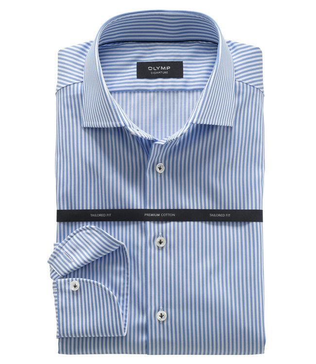 Olymp 8536 74 11 strijkvrij overhemd lichtblauw-wit streepje