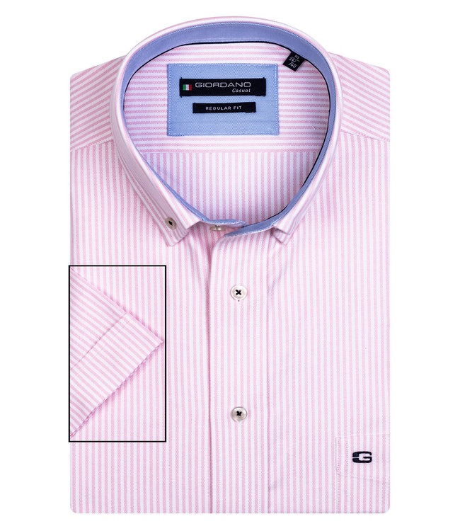 117106-51 Giordano Regular heren overhemd roze-wit oxford streepje button down borstzak