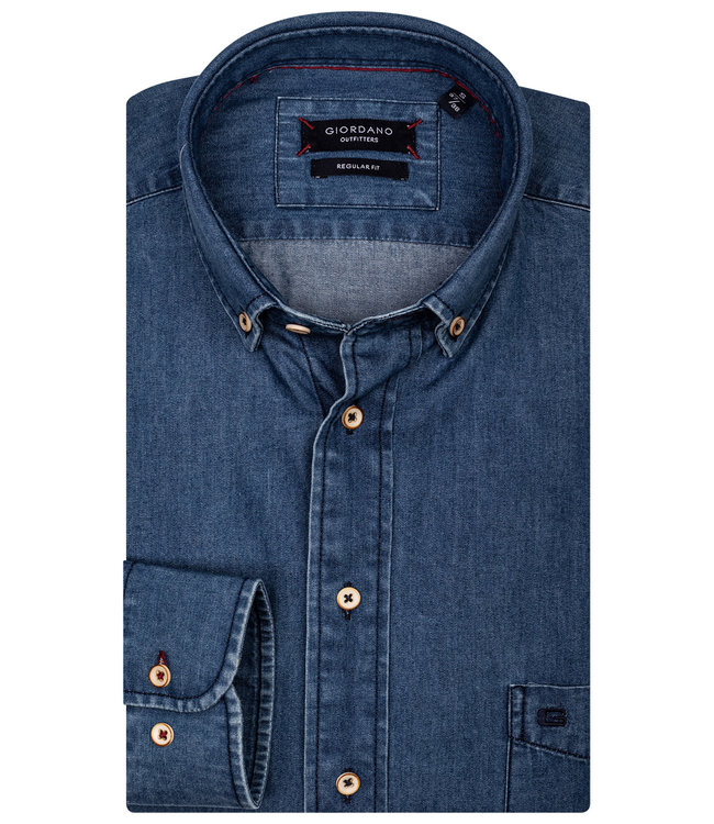 117049-61 Giordano Regular heren overhemd blauw jeans overhemd