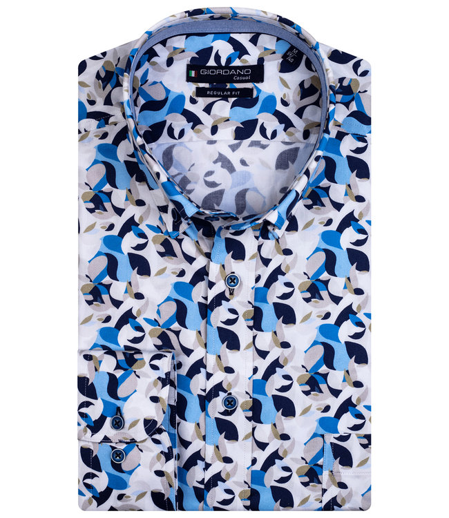 117019-60 Giordano Regular overhemd donkerblauw-kobaltblauw-grijs-wit camouflage print