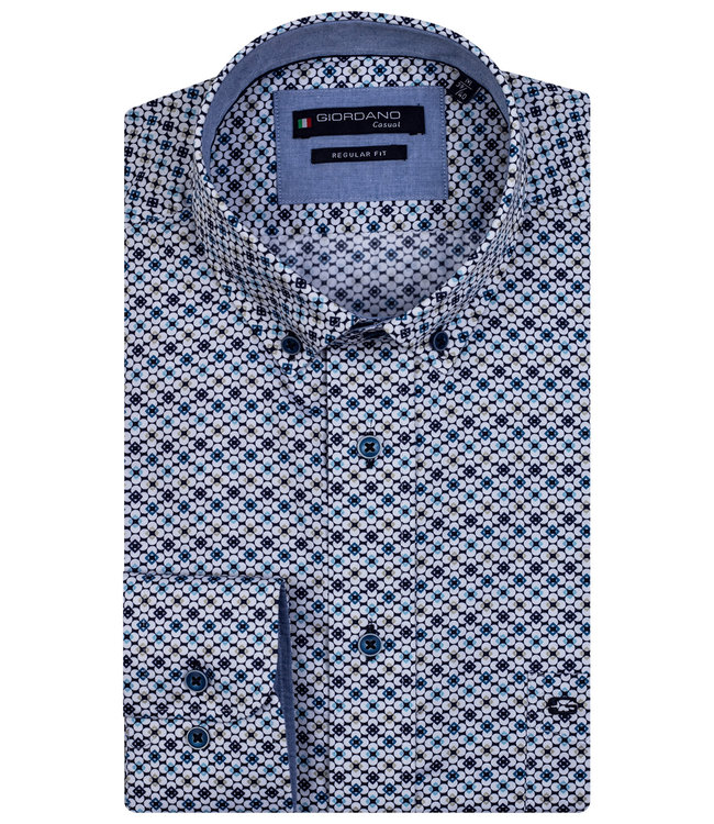 Giordano Regular Fit wit met donkerblauw-lichtblauw-kobaltblauw-beige print